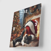 Horloge Carrée Dachshund and Santa (Angle)