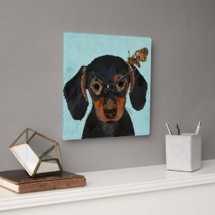 HORLOGE CARRÉE DACHSHUND & BUTTERFLY