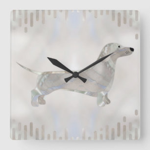 Horloge Carrée Dachshund chien - Doxie perle silhouette