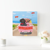 Horloge Carrée Dachshund Chien Saint-Valentin Coeurs de Camion (Maison)