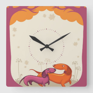 Horloge Carrée Dachshund Couple