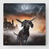 Horloge Carrée Dachshund Halloween effroi (Recto)