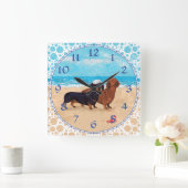 Horloge Carrée Dachshunds à la plage (Maison)