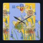 Horloge Carrée Daffodil Watercolour Womans<br><div class="desc">Yellow Daffodil and Purple Watercolour Womans Office Clock. Designed from my original watercolour art.</div>
