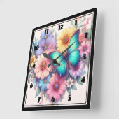 Horloge Carrée Daisy Flowers with a Beautiful Butterfly (Angle)