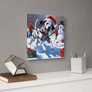 Horloge Carrée Dalmatienne coule dans la neige avec Casquette de 