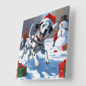 Horloge Carrée Dalmatienne coule dans la neige avec Casquette de (Angle)