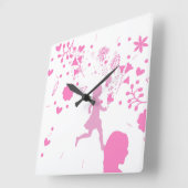 Horloge Carrée Dame rose 2. (Angle)