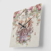 Horloge Carrée Dame vintage française avec roses (Angle)