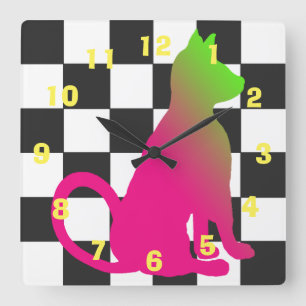 Horloge Carrée Damier Brights CricketDiane de chat d'art de bruit