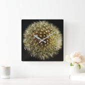 Horloge Carrée Dandelion Seedhead White Script (Maison)