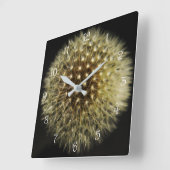 Horloge Carrée Dandelion Seedhead White Script (Angle)