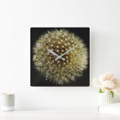 Horloge Carrée Dandelion Seedhead White Script (Maison)