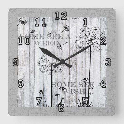 Horloge Carrée Dandelion souhaite une citation gris rêve (Recto)