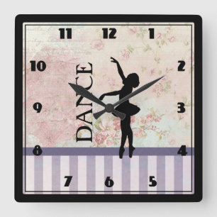 Horloge Carrée Danse - Ballerina Silhouette sur Arrière - plan Vi