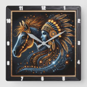 Horloge Carrée Danse complexe du cheval et esprit guerrier autoch (Recto)