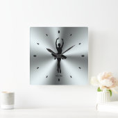 Horloge Carrée Danseur De Ballet Silhouette Sur Acier Inoxydable (Maison)