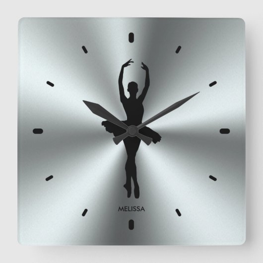 Horloge Carrée Danseur De Ballet Silhouette Sur Acier Inoxydable (Recto)