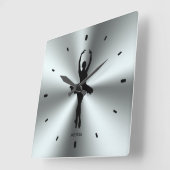 Horloge Carrée Danseur De Ballet Silhouette Sur Acier Inoxydable (Angle)