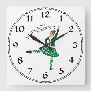 Horloge Carrée Danseur des Highlands écossais - Vert