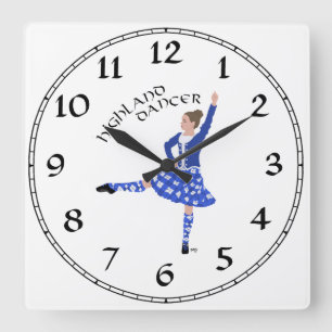 Horloge Carrée Danseur des Highlands en bleu