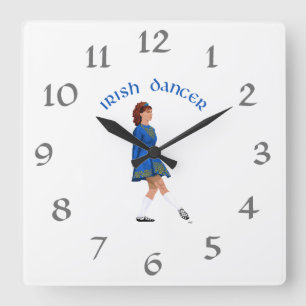 Horloge Carrée Danseuse Irlandaise Soft Shoe en Bleu