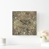 Horloge Carrée Dark Gold Glitter Crackle Modern Chic Glam Sparkle (Maison)