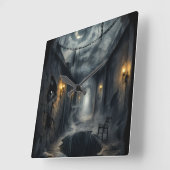 Horloge Carrée Dark Haunted fantasy Corridor with Moonlit Sky (Angle)