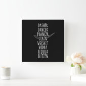 Horloge Carrée Dasher Dancer Prancer Vixen Whiskey Vodka (Maison)