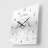 Horloge Carrée Dauphins et cœur pour les noces d'argent (Angle)