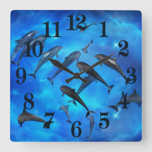 Horloge Carrée Dauphins nageant dans l'océan