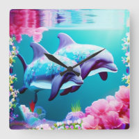 Dauphins Whimsical et floral sous-marin