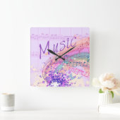 Horloge carrée de musique Purple Sheet en couleurs (Maison)