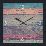 Horloge Carrée Décodeur de Vintage Stripe Design Rustic Country W<br><div class="desc">This is a beautiful Vintage Blue Green Yellow Colorov Stripe Design Rustic Country Tuscan Style Wooden Decorative square wall clock. It is a perfect addition to your kitchen, bathroom, menacom, family room or business. This clock veut add charm to any room in your home. This vintage wall clock can be...</div>