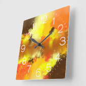 Horloge Carrée Décor Abstrait Jaune Orange Contemporain (Angle)