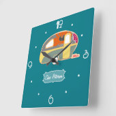 Horloge Carrée Décor caravane Vintage bleu turquoise (Angle)