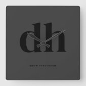 Horloge Carrée Décor de bureau de Monogramme noir moderne (Recto)