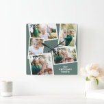Horloge Carrée Décor de la maison familiale moderne sauge vert mu<br><div class="desc">Moderne sauge vert simple contemporain élégant multi photo décoration familiale horloge. Idéal anniversaire,  Noël,  anniversaire,  Fête des mères,  fête des pères,  nouvelle maison,  cadeau mariage.</div>