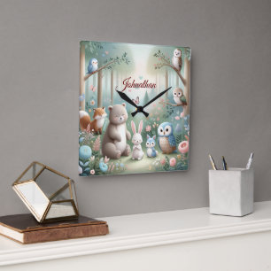 Horloge Carrée Décor de la pépinière, animaux de la mignonne de l