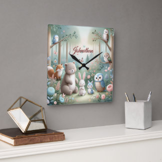 Horloge Carrée Décor de la pépinière, animaux de la mignonne de l