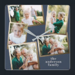Horloge Carrée Décor de maison familiale multi-photo moderne et d<br><div class="desc">Carte de vacances famille multi-photo or moderne.</div>