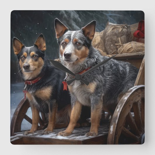 Horloge Carrée Décor de Noël australien Snowy Sleigh (Recto)