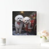 Horloge Carrée Décor de Noël Bichon Frise Snowy Sleigh (Maison)
