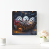 Horloge Carrée Décor de Noël Coton De Tulear Snowy Sleigh (Maison)