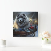 Horloge Carrée Décor de Noël Keeshond Snowy Sleigh (Maison)