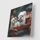 Horloge Carrée Décor de Noël maltais Snowy Sleigh (Angle)