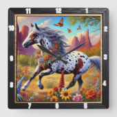 Horloge Carrée Décor floral du Cheval Galloping (Recto)