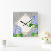 Horloge Carrée Décor maison Diamond Swirl Etchings Blue Hydrangea (Maison)