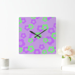 Horloge Carrée Décor maison Fleur sauvage Y2K Gras Violet
