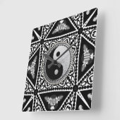 Horloge Carrée Décor noir+blanc YinYang Équilibrer votre temps (Angle)